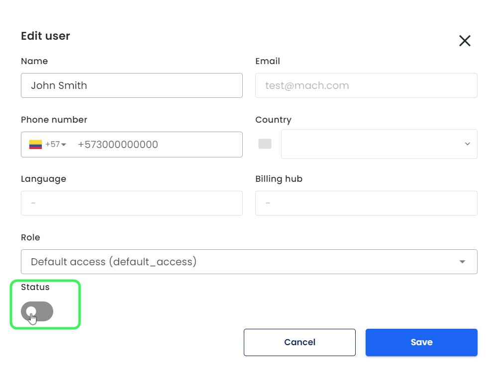 Enable/Disable in edit modal