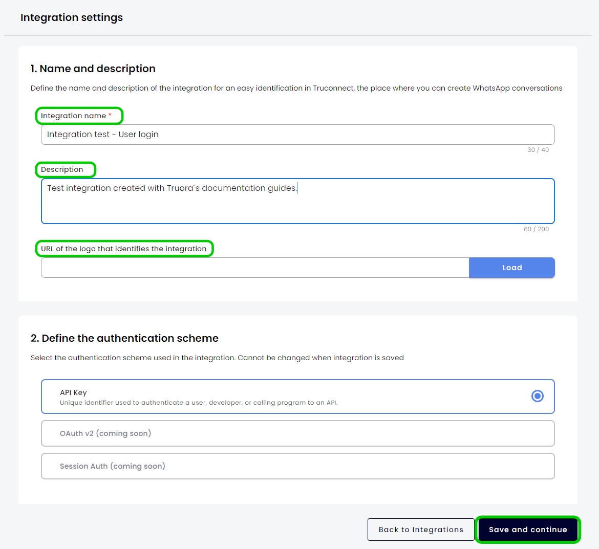 setting name and authentication scheme