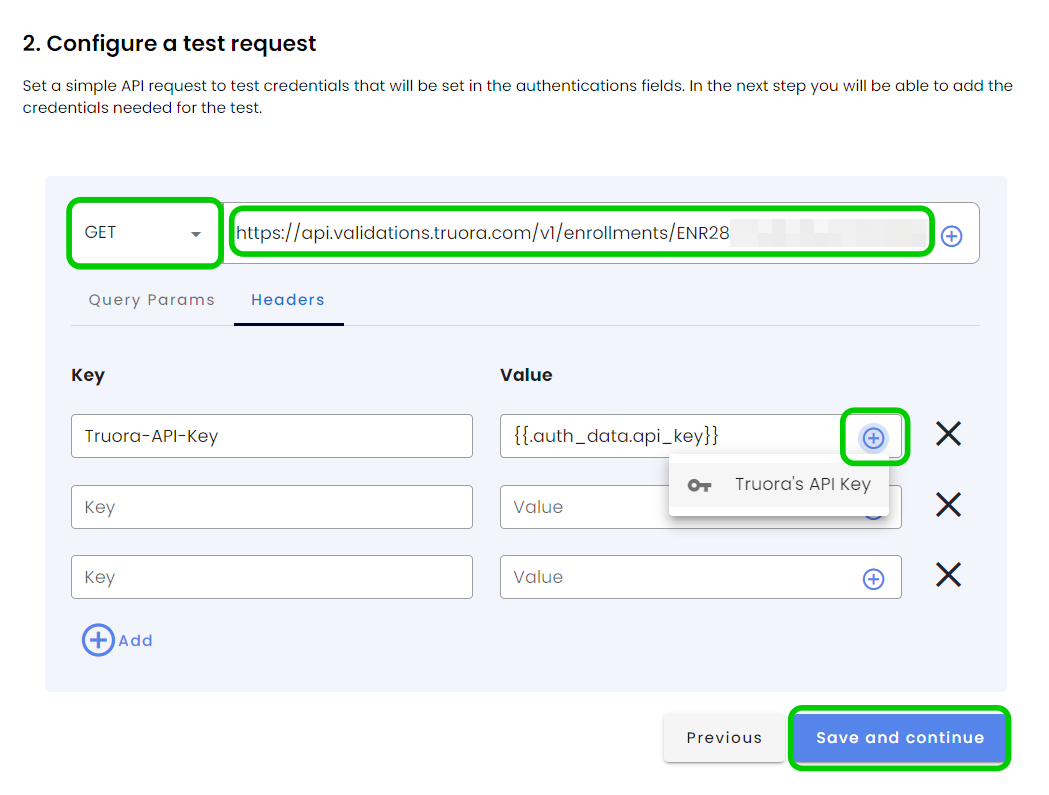 configuring a test request