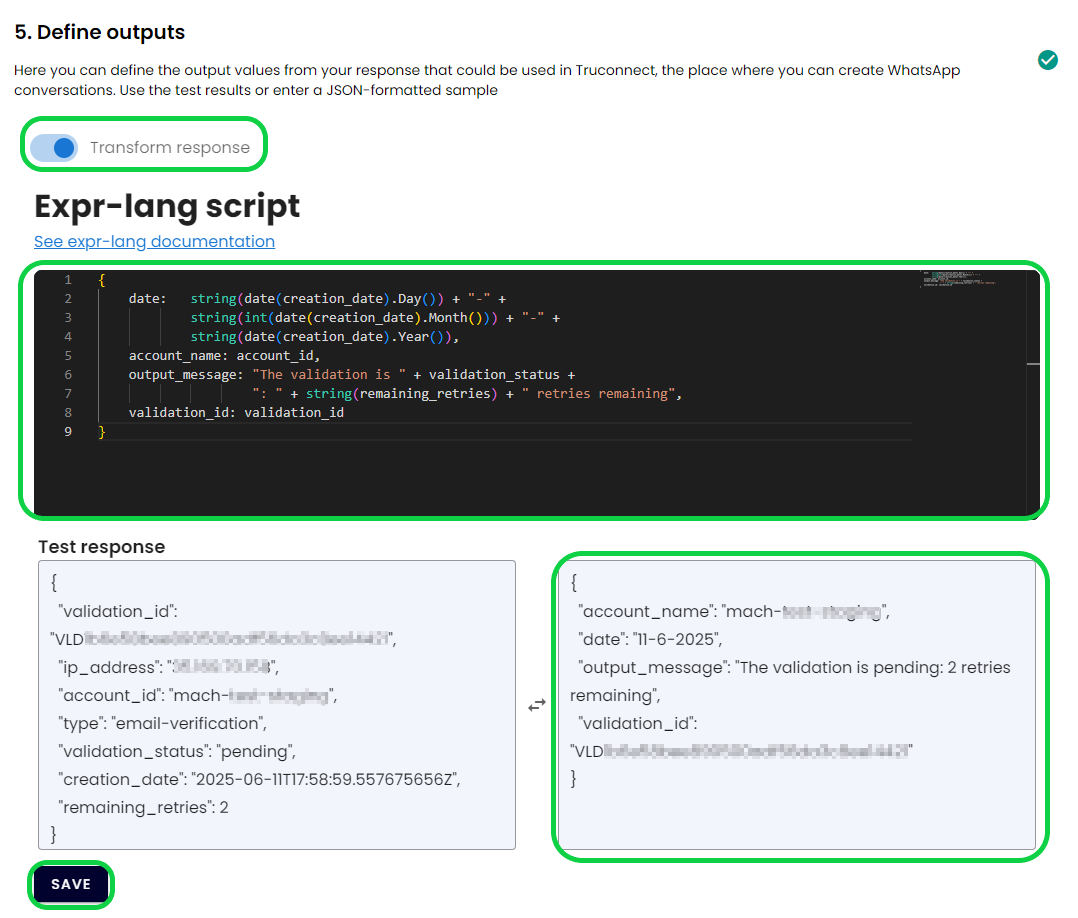 Transform Response script example