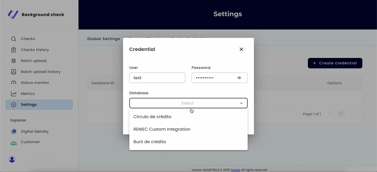 Create credential modal for Círculo de Crédito with additional fields