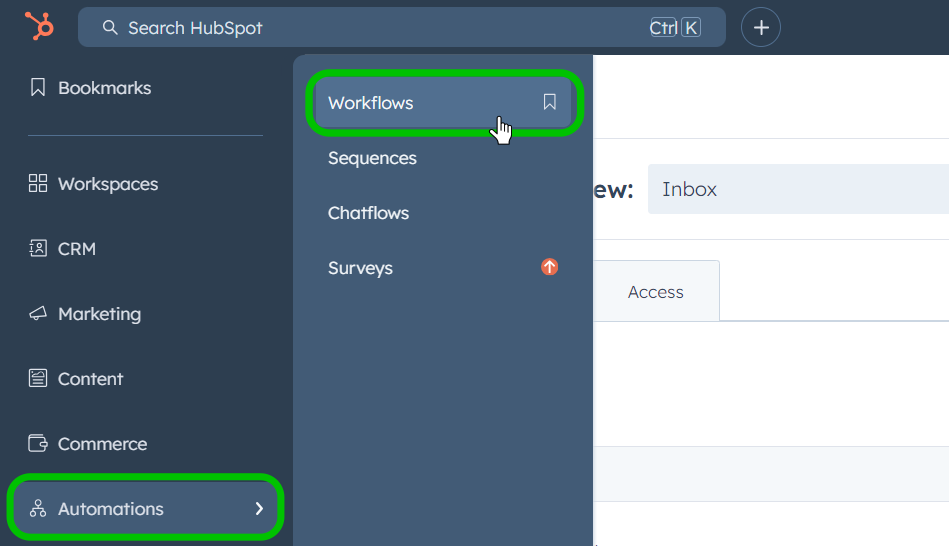 Access Workflows Section