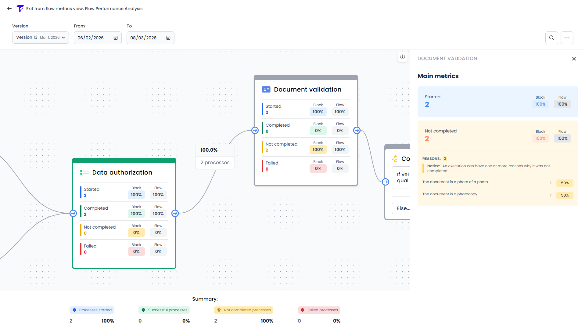 Block details panel with execution reasons