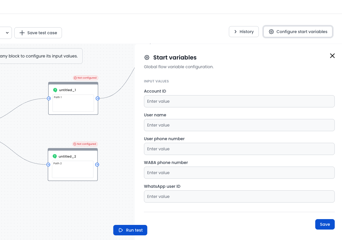 start variables config
