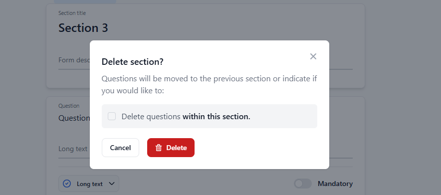 delete section modal