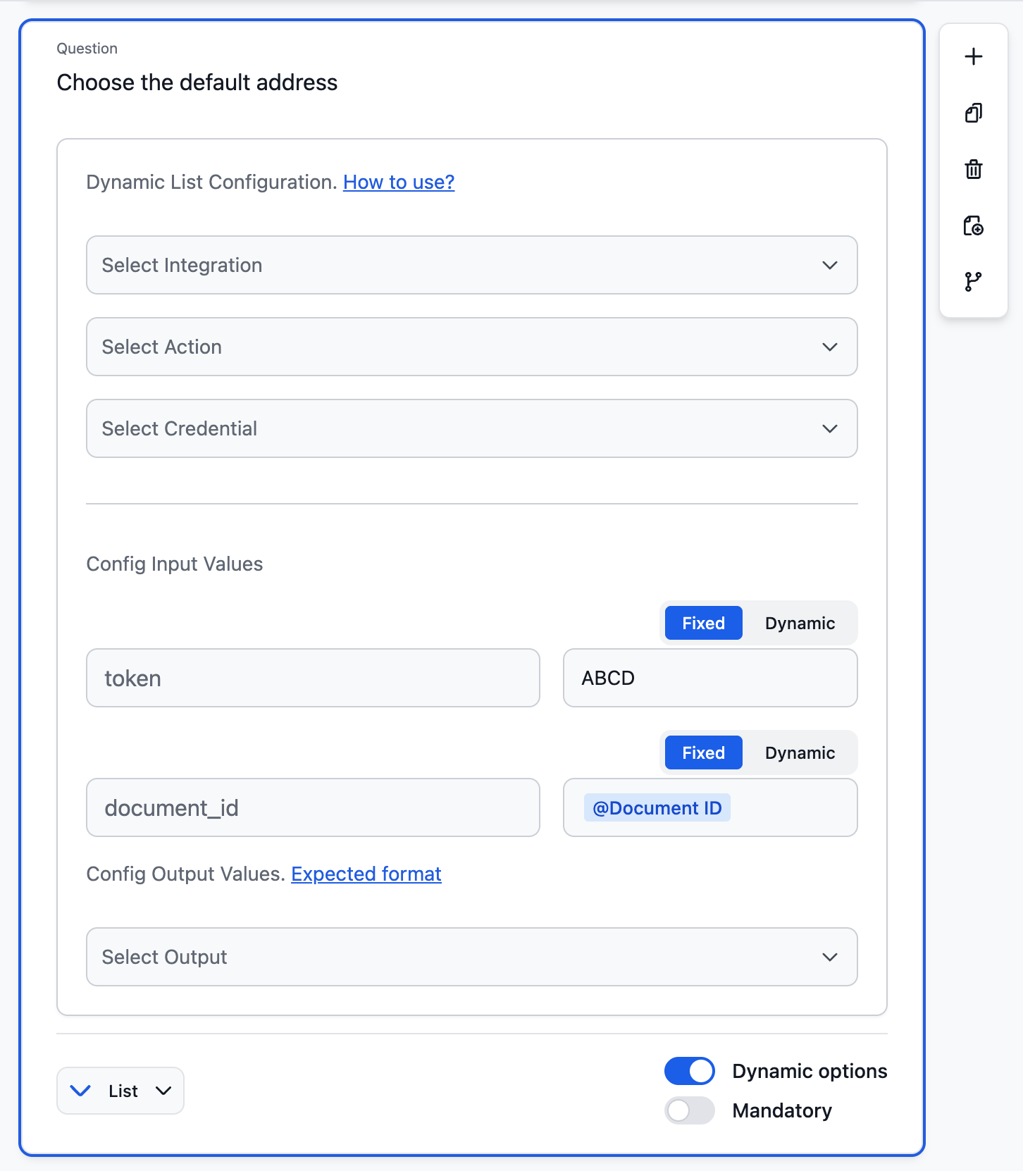 Configuring dynamic list with variables