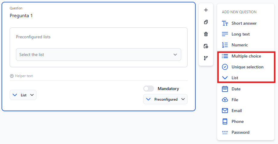 List, Checkbox, and Radio support preconfigured lists