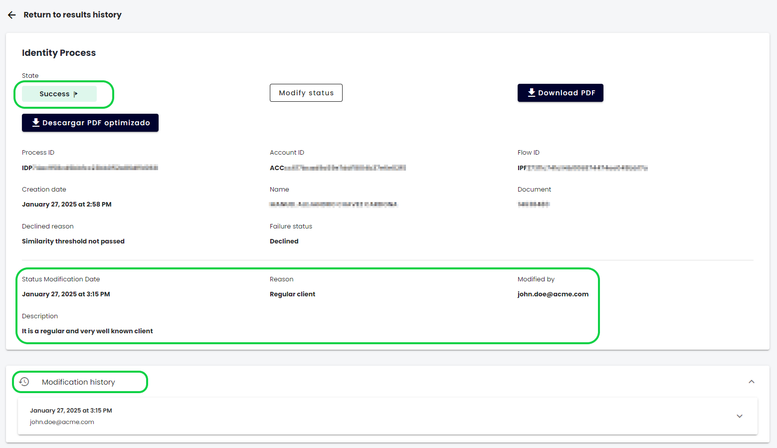 Overridden process details