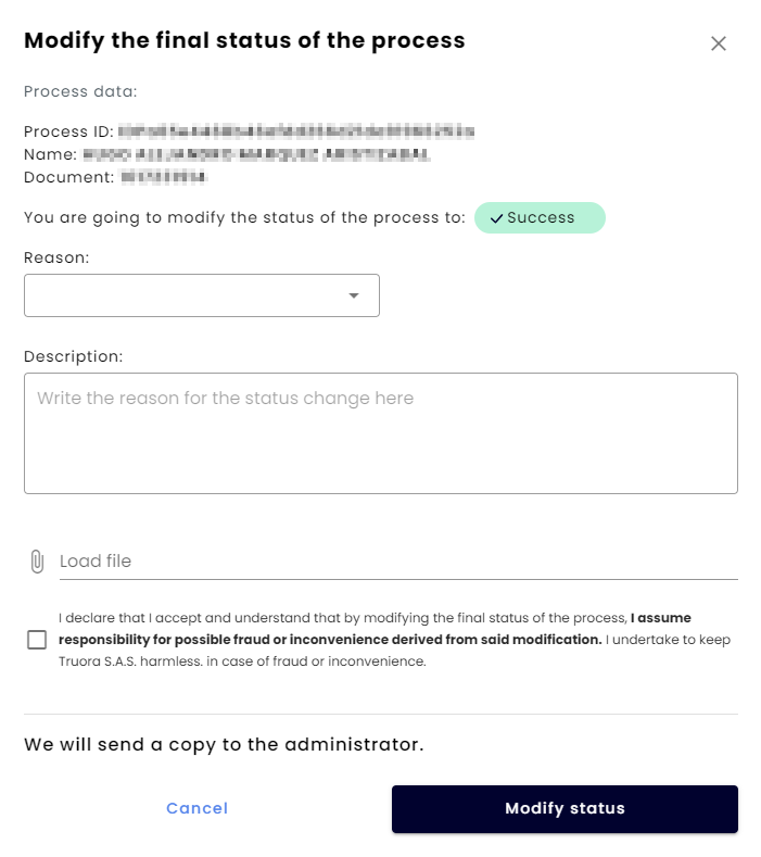 Override process status modal