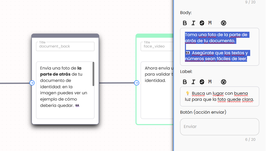 setting sidebar with body input text selected