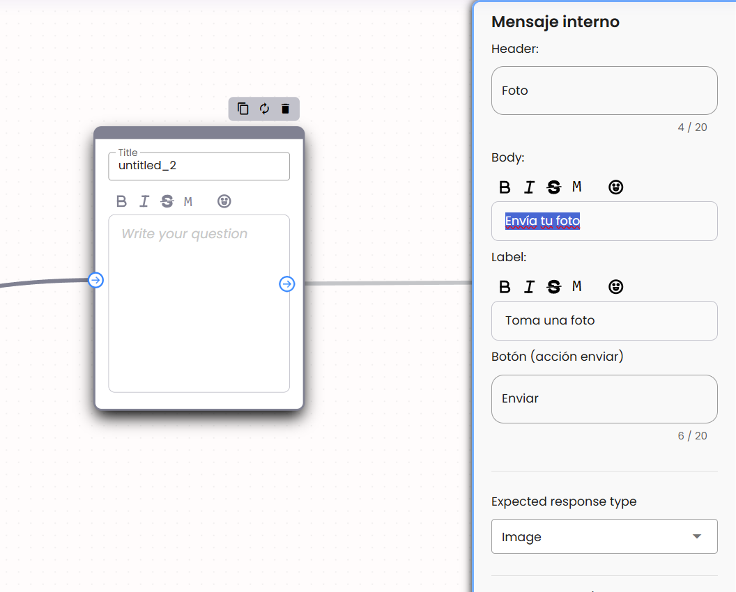 open question sidebar showing input boxes