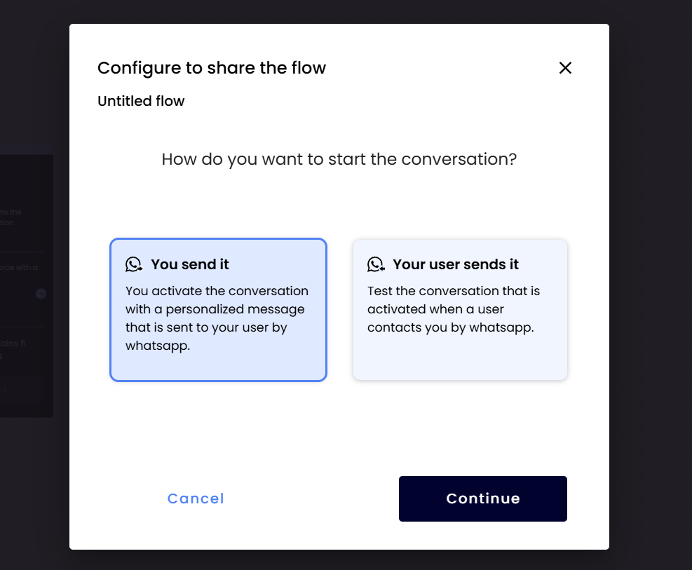 test flow modal with outbound option selected