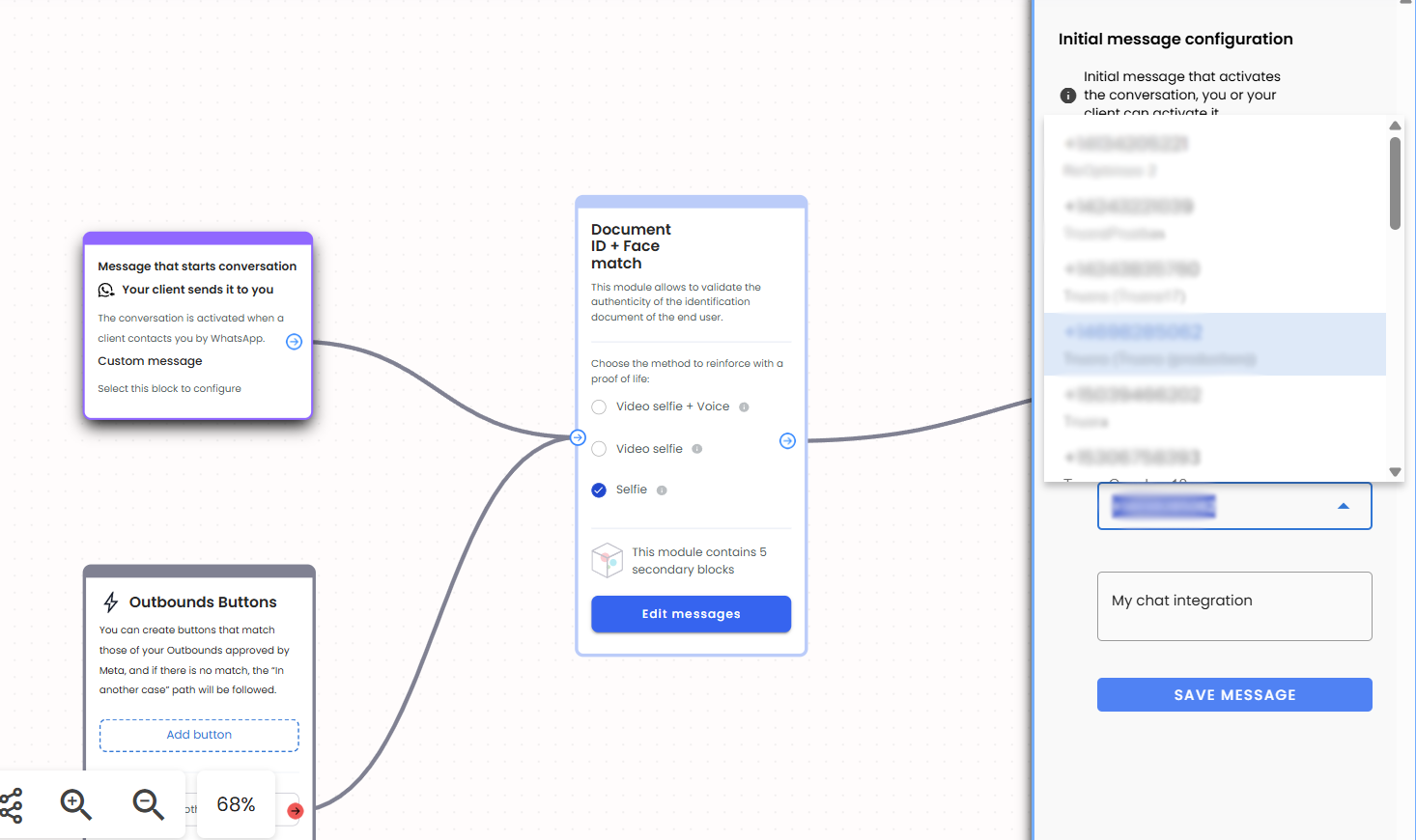 inbound creation sidebar settings with lines selector opened