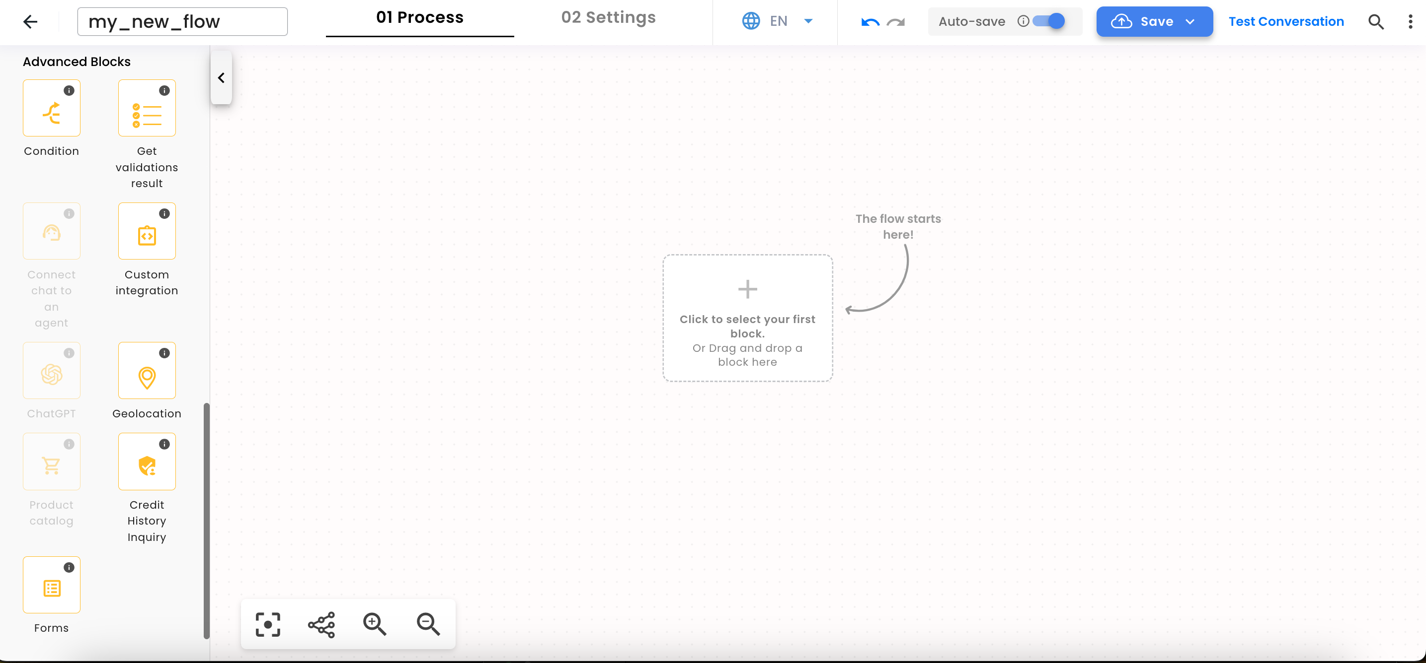 Advanced Blocks in the Flow Builder sidebar