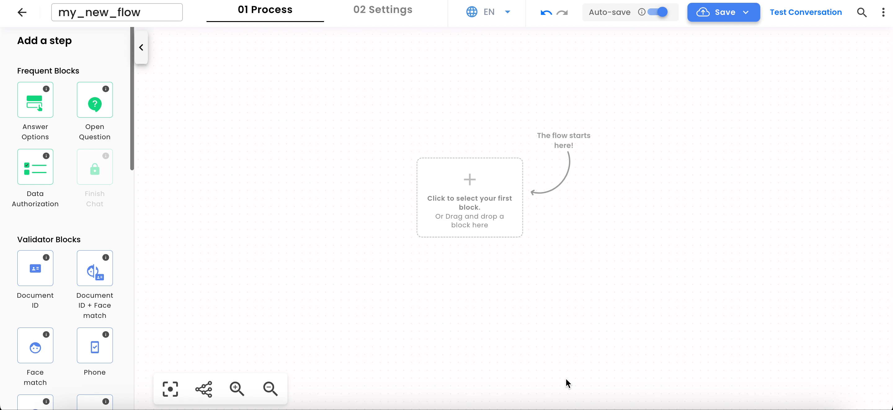 Flow Builder sidebar with Advanced Blocks
