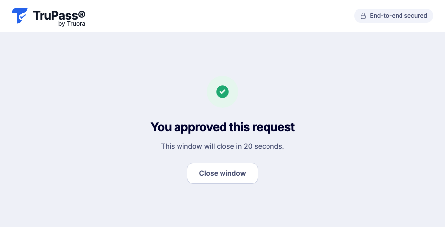 The approval console showing the approved terminal state after the reviewer approved the request