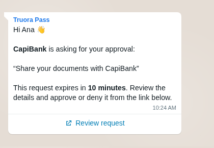 Sample WhatsApp approval message (illustrative mock)