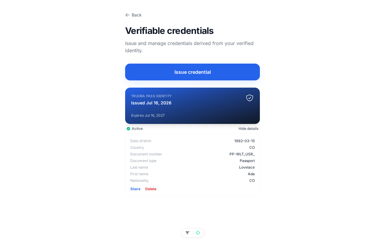 Credential detail view with the revoke action